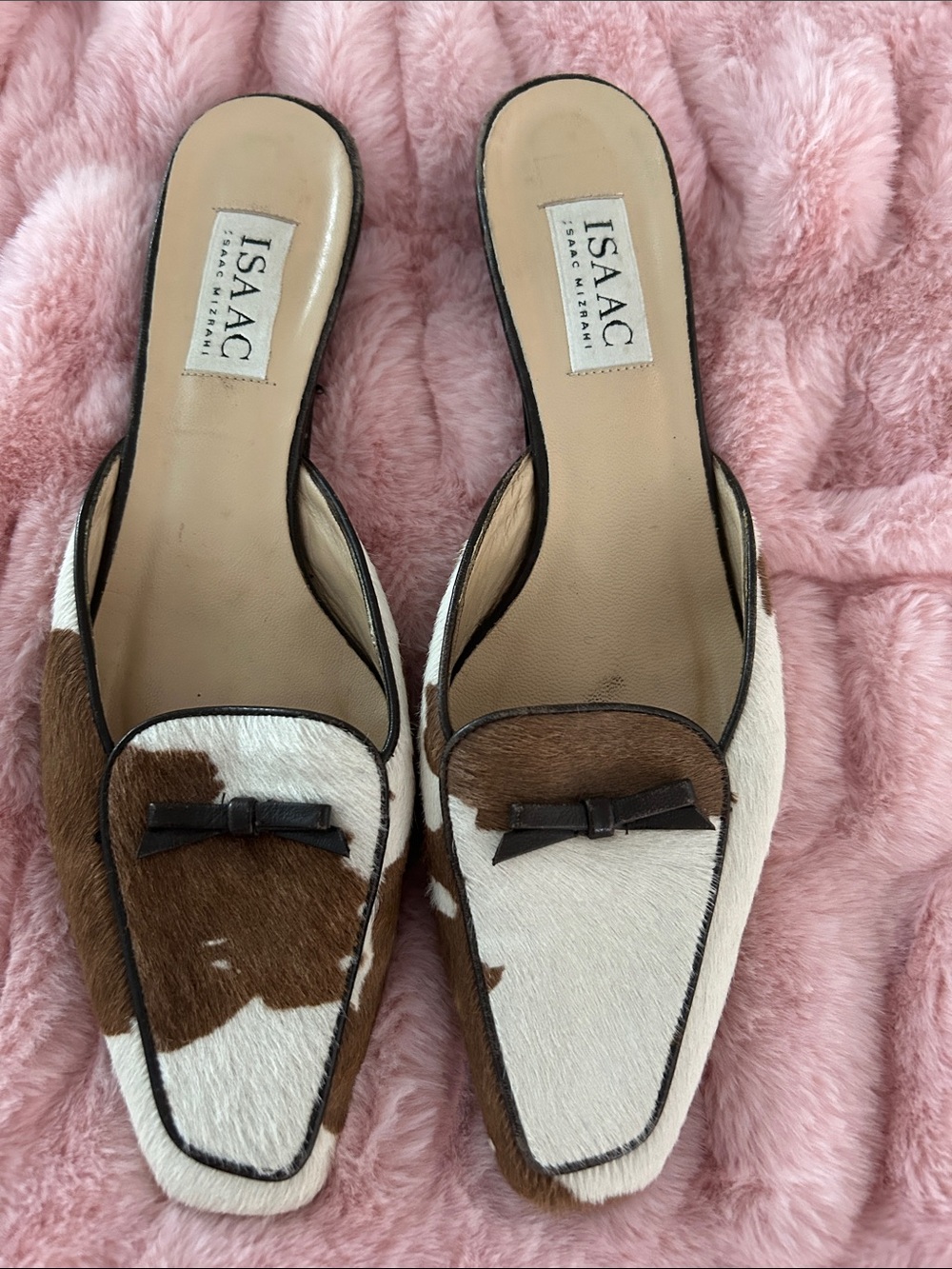 Isaac Mizrahi Brown and White Cowhide Mule Loafers